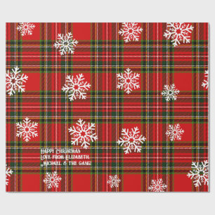 Papier Cadeau Rouge Tartan Flocon de Neige Noël Personnalisé