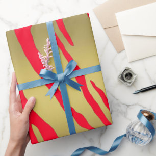 Papier Cadeau Rouge Tigre Or