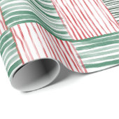 Papier Cadeau Rouge Vert aquarelle rayures Motif une photo (Coin rond)