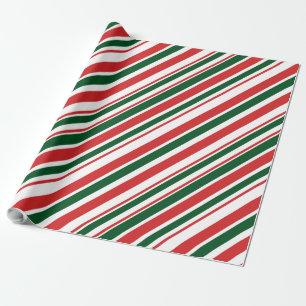 Papier Cadeau Rouge Vert blanc diagonale bonbons rayures