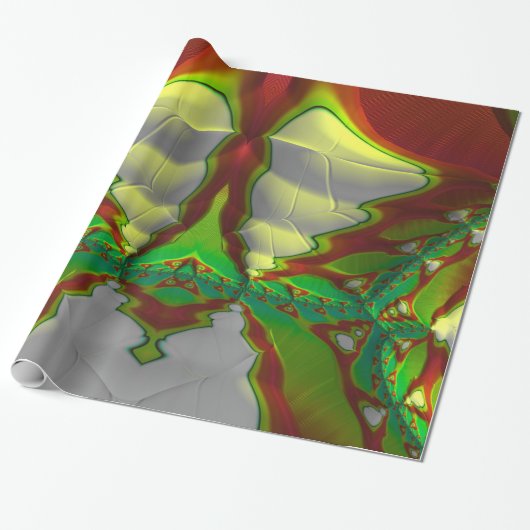 Papier Cadeau ~ Rouge Vert blanc fractal ~ Noël (Déroulé)