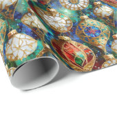 Papier Cadeau Rouge Vert Bleu Blanc Or Ornements de Noël (Coin rond)
