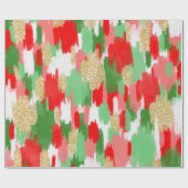 Papier Cadeau Rouge, Vert Brosse de Noël (Plat)