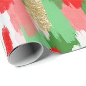 Papier Cadeau Rouge, Vert Brosse de Noël (Coin rond)