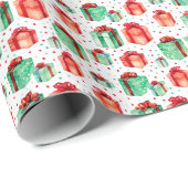 Papier Cadeau Rouge Vert Classique Noël de Fêtes (Coin rond)