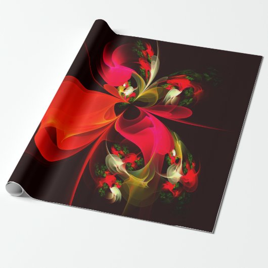 Papier Cadeau Rouge Vert Floral Moderne Art Abstrait Motif #02 (Déroulé)