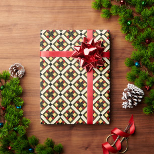 Papier Cadeau Rouge Vert Jaune Vintage Barcelone Motif Damier