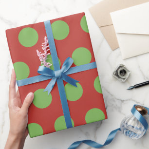Papier Cadeau Rouge Vert Moyen-clair à pois Simple Rétro