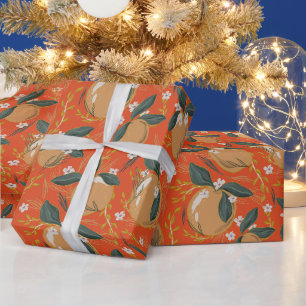 Papier Cadeau Rouge Vert Or Élégant Fruits d'Hiver Fêtes