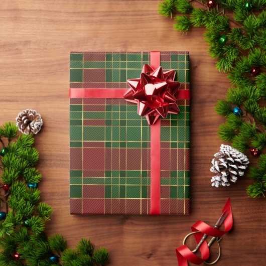 Papier Cadeau Rouge vert or Plaid (Cadeau de vacances)