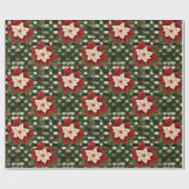 Papier Cadeau Rouge vert Poinsettia En vichy Motif présent (Plat)