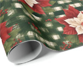 Papier Cadeau Rouge vert Poinsettia En vichy Motif présent (Coin rond)