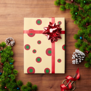 Papier Cadeau Rouge vert Pois jaune beigeCercle géométrique