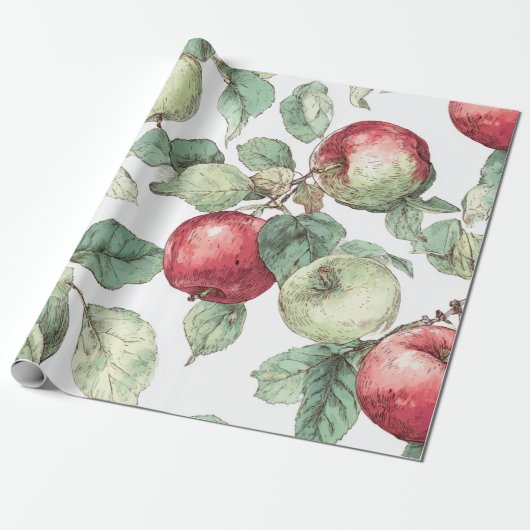 Papier Cadeau Rouge vert pomme Motif Aquarelle Russe (Déroulé)