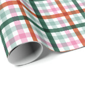 Papier Cadeau Rouge Vert rose moderne Plat Noël (Coin rond)