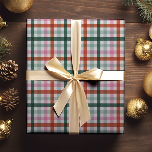 Papier Cadeau Rouge Vert rose moderne Plat Noël