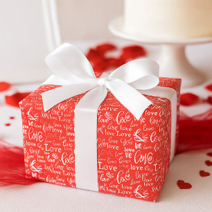 Papier Cadeau Rouge vibrant Amour Écriture blanche Saint-Valenti