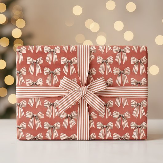 Papier Cadeau Rouges Rubans Rayés Noël
