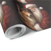 Papier Cadeau Rough Collie Avec Noël Festif Du Père Noël (Coin rond)