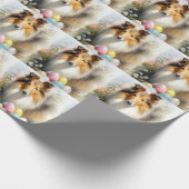 Papier Cadeau Rough Collie Chien avec Oeufs de Pâques Fête (Coin)