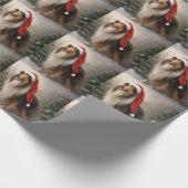 Papier Cadeau Rough Collie Chien dans la neige Noël (Coin)
