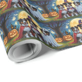 Papier Cadeau Rough Collie Chiens Citrouille Halloween Funny (Coin rond)