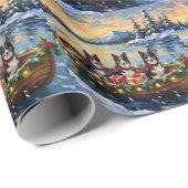 Papier Cadeau Rough Collie Christmas Boat Holiday (Coin rond)