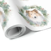 Papier Cadeau Rough Collie Christmas Wreath Festive Pup (Coin rond)