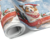Papier Cadeau Rough Collie Dog in Sledge Let Snow Christmas (Coin rond)