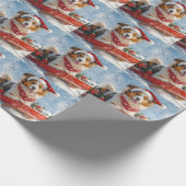 Papier Cadeau Rough Collie Dog in Sledge Let Snow Christmas (Coin)