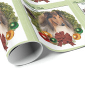 Papier Cadeau Rough Collie Noël (Coin rond)