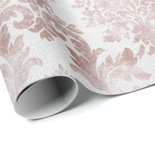 Papier Cadeau Rougissent la damassé sale de cottage floral d'or