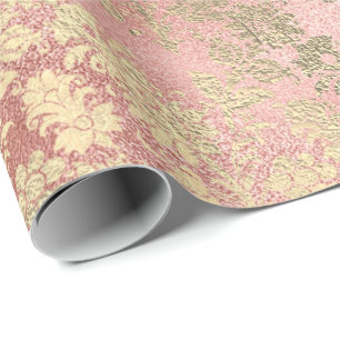 Papier Cadeau Rougissent le luxe floral en verre de poudre d'or