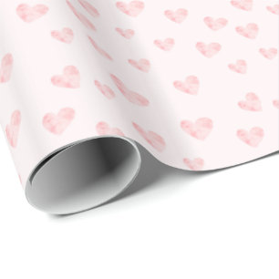 Papier Cadeau Rougissent les coeurs roses d'aquarelle