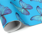 Papier cadeau Rouleau Bleu Morpho Papillons (Coin rond)