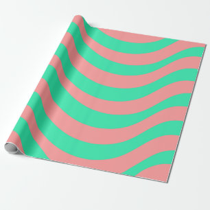 Papier Cadeau Rouleau Cadeau Moderne Rayure Corail Sarcelle Côté