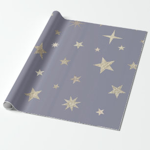 Papier Cadeau Rouleau étoile grise dorée festive moderne