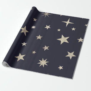 Papier Cadeau Rouleau moderne Festif Black Gold Star