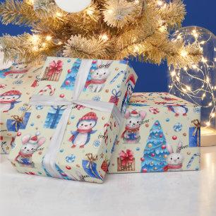 Papier Cadeau Rouleau, motif fantaisie rouge-bleu d'animaux de v