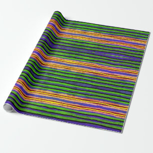 Papier cadeau Rouleau vert, rouge, rayures jaunes