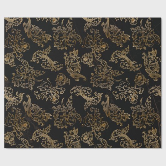 Papier Cadeau Rouleaux Or | Marbre noir Faux (Plat)