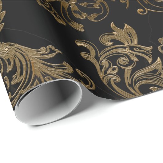 Papier Cadeau Rouleaux Or | Marbre noir Faux (Coin rond)