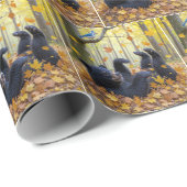 Papier Cadeau Roulement De L'Ours Noir Dans Les Feuilles D'Autom (Coin rond)