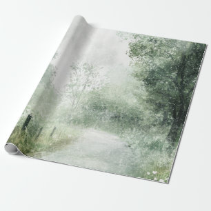 Papier Cadeau Route de campagne brumeuse - Sentier forestier - P