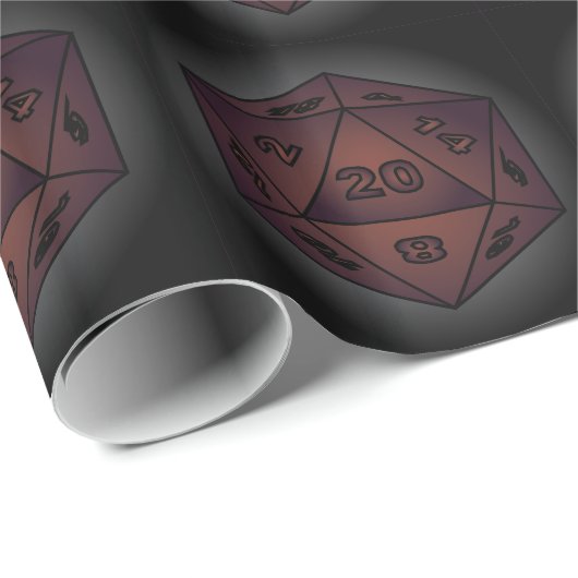 Papier Cadeau roux noir roux 20 dice ttrpg d&d (Coin rond)