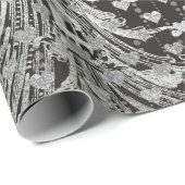 Papier Cadeau Royal Black Hearts Baroque Silver Hearts Grey (Coin rond)