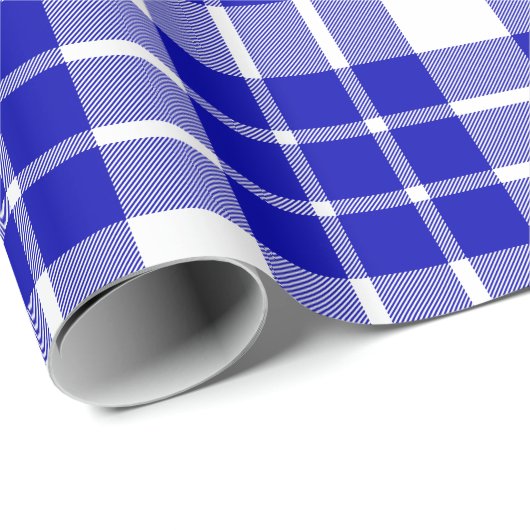 Papier Cadeau Royal Blue and White Plaid|Grand Motif| (Coin rond)