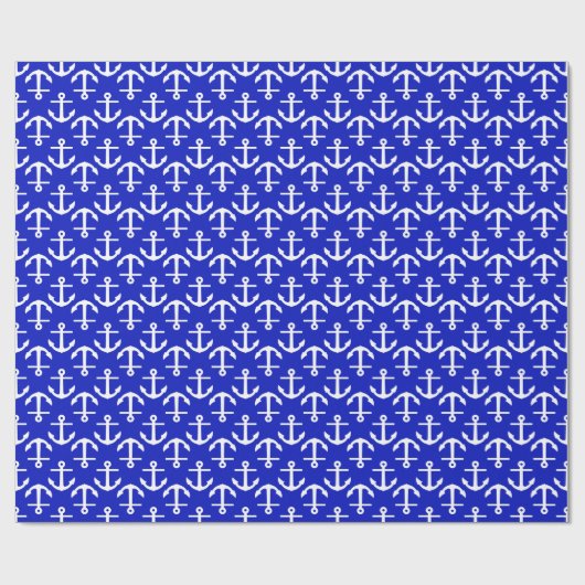 Papier Cadeau Royal Blue White Ancres 2Dir Motif (Plat)