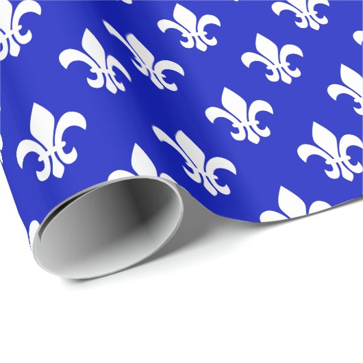 Papier Cadeau Royal Blue White Fleur de Lis Motif (Coin rond)