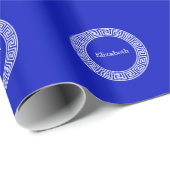 Papier Cadeau Royal Blue Wt Grèce clé cadre de ligne initiale Mo (Coin rond)